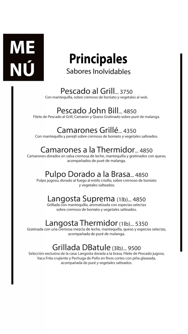 Carta | Menú Restaurante DBatule